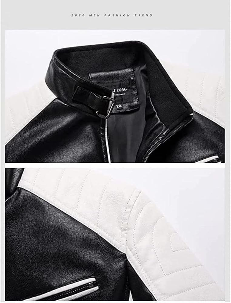 ジャケット・アウター student Fake Leather Zip Jacket Men's PU Faux Leather Zip-Up Motor Varsity Bomber Jacket
